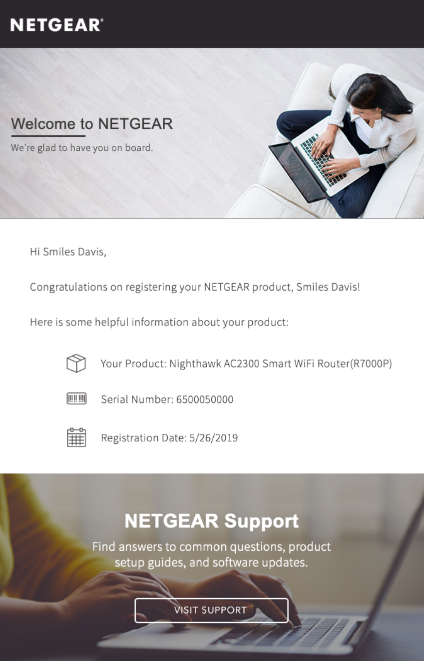 NETGEAR registration confirmation