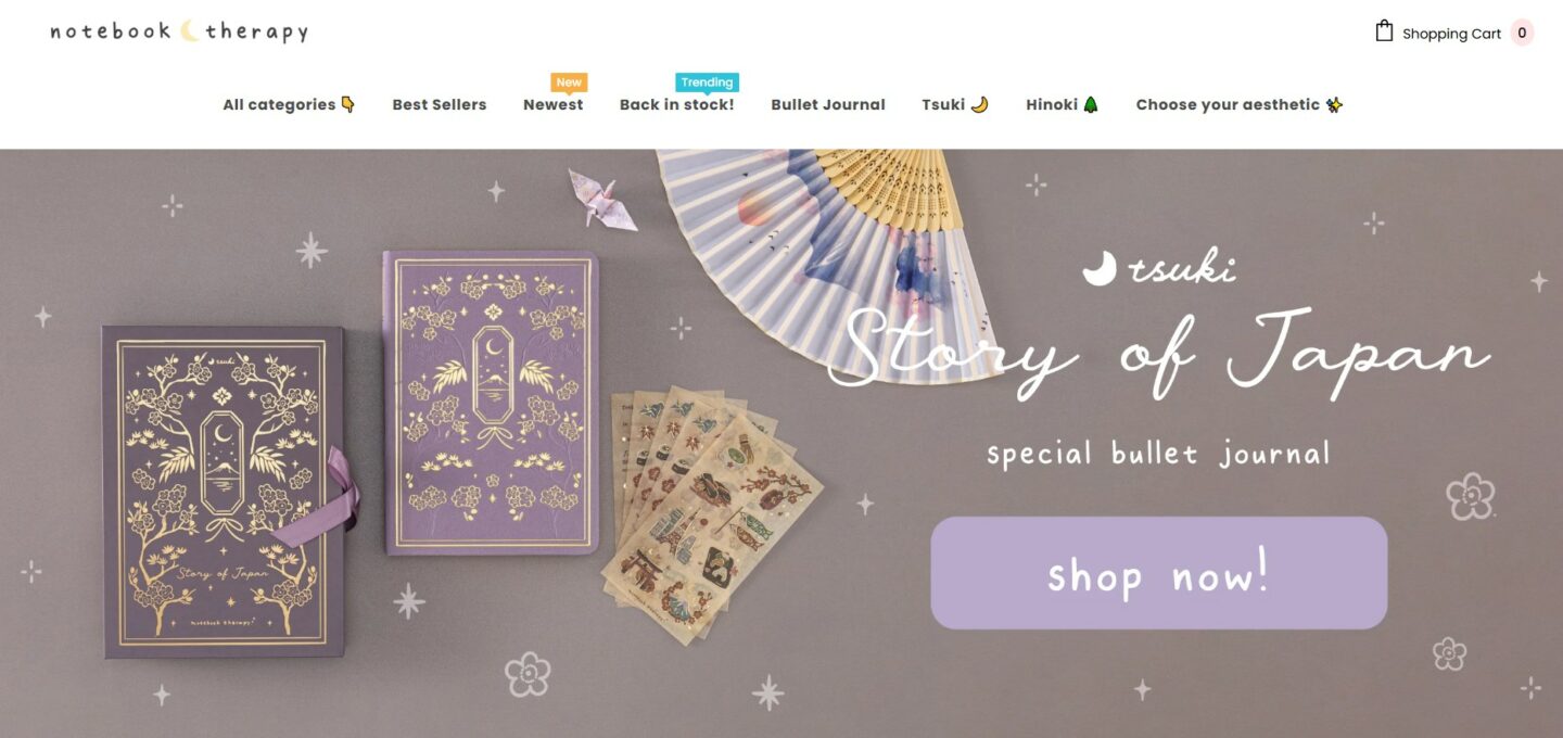 Successful branded dropshipping store example by Notebook Therapy
