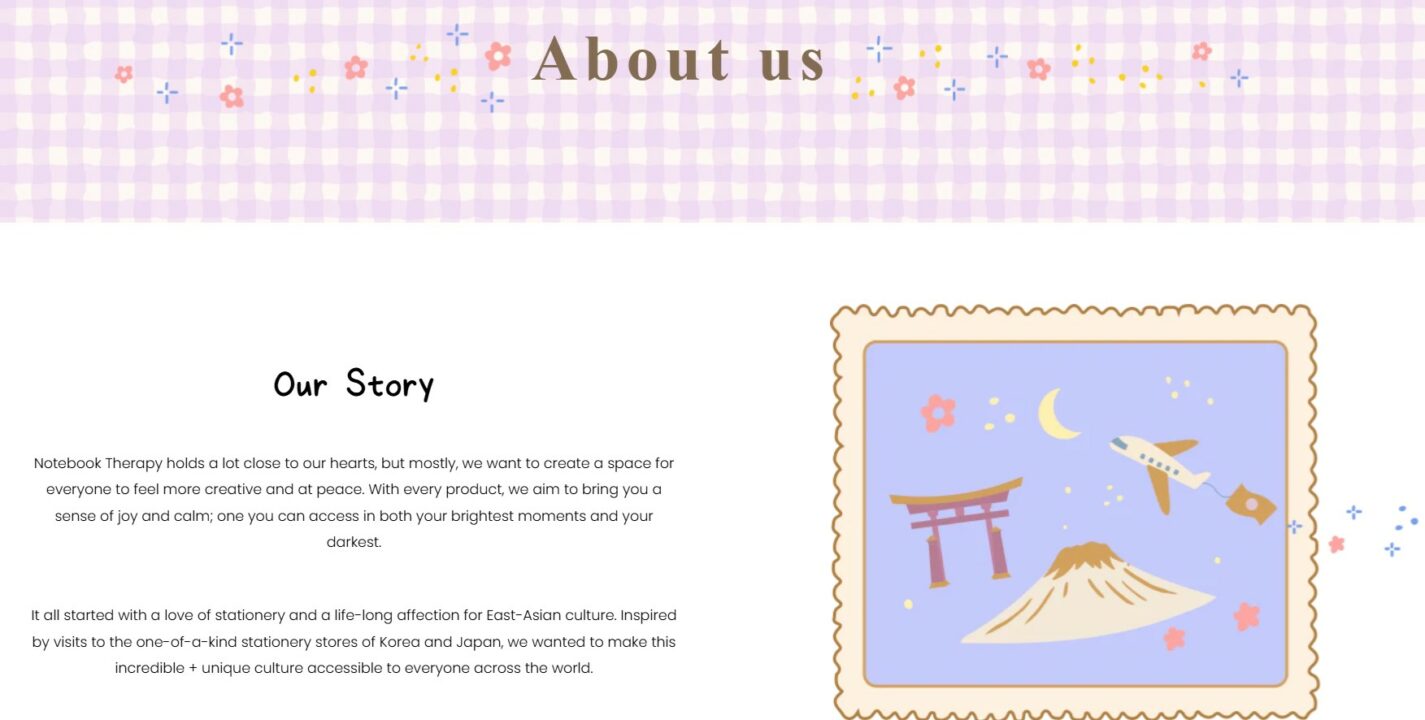 “About Us” page and essential policy example by Notebook Therapy