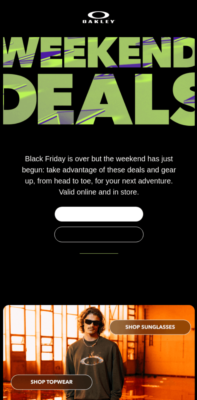 Oakley's Black Friday email example