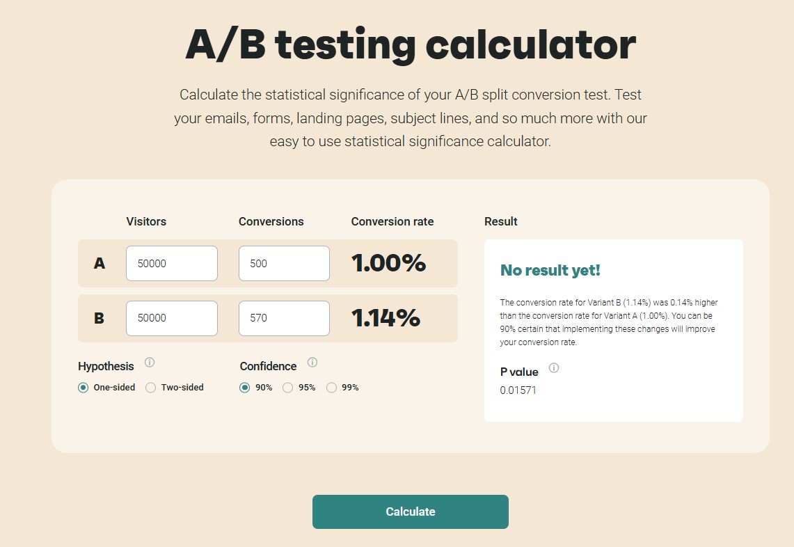 Omnisend A/B testing calculator