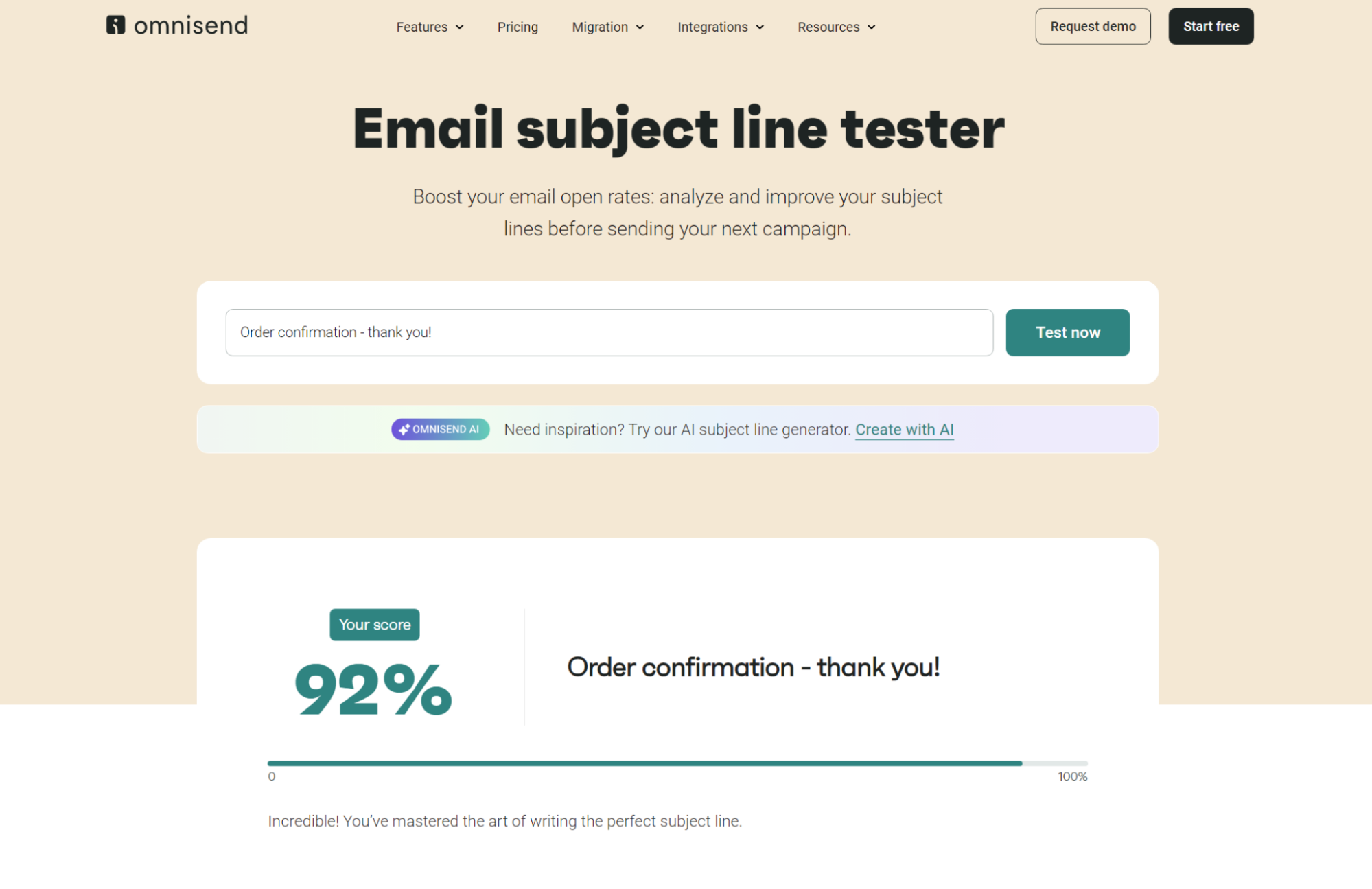 Omnisend email subject line tester
