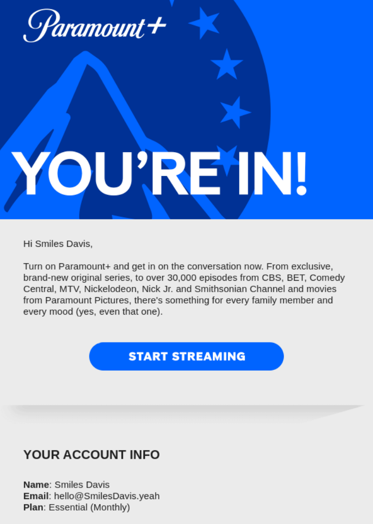 Paramount subscription confirmation