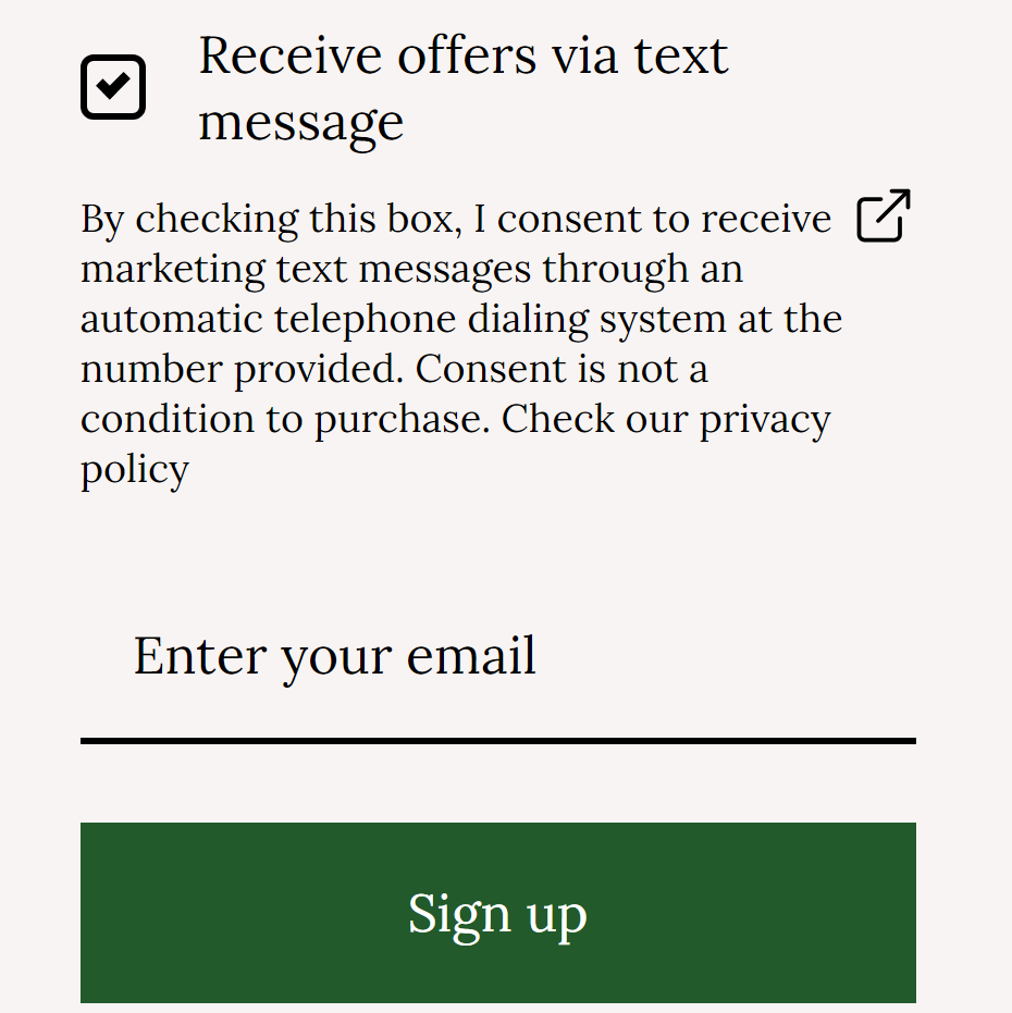 SMS opt-in consent checkbox example