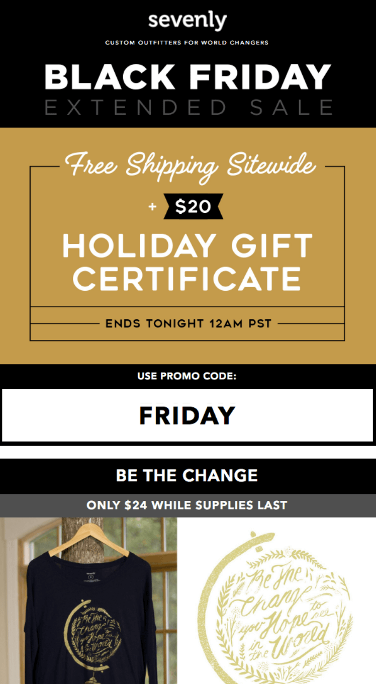 Sevenly's Black Friday email example