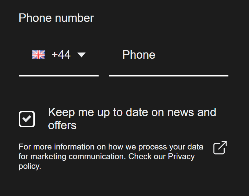 Simple SMS consent field example