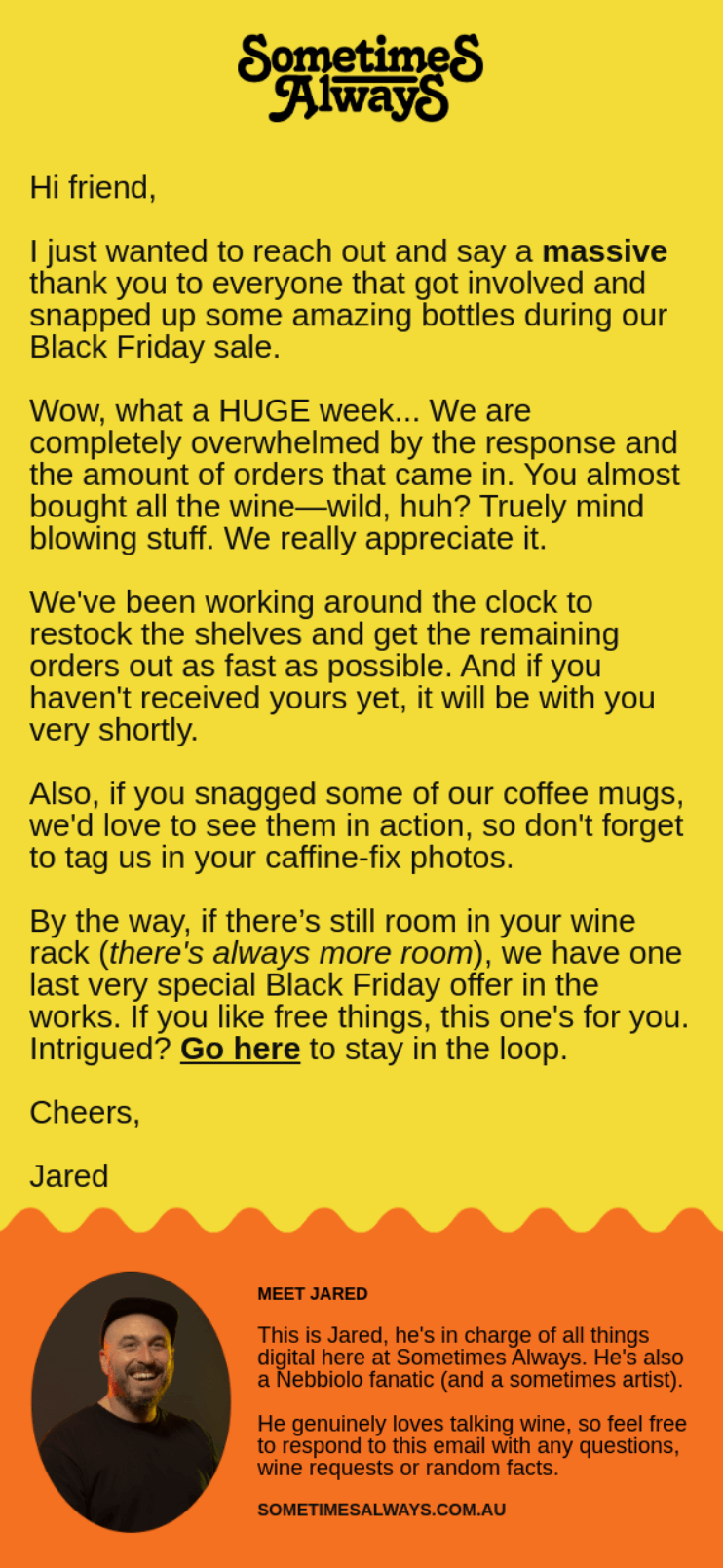 Sometimes Always' Black Friday email example