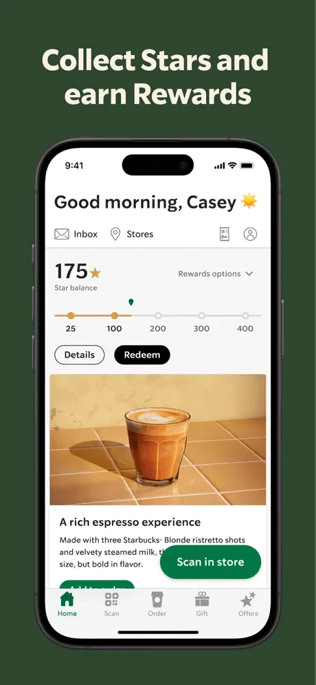 A screenshot of Starbucks app