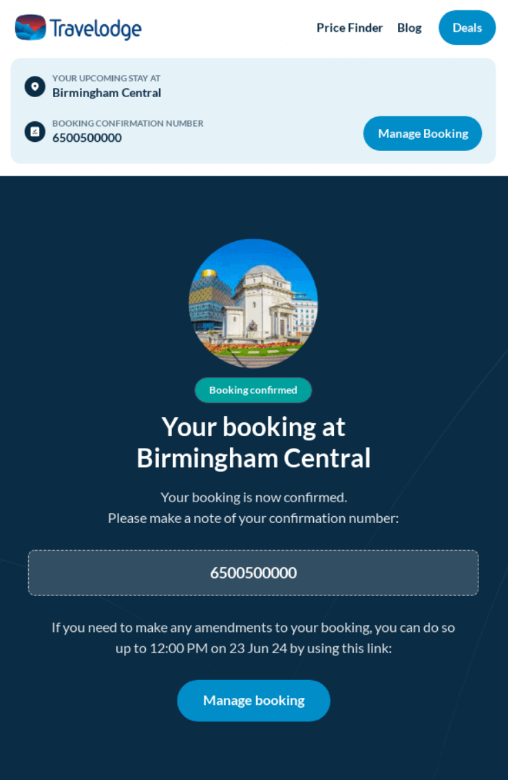 Travelodge confirmation