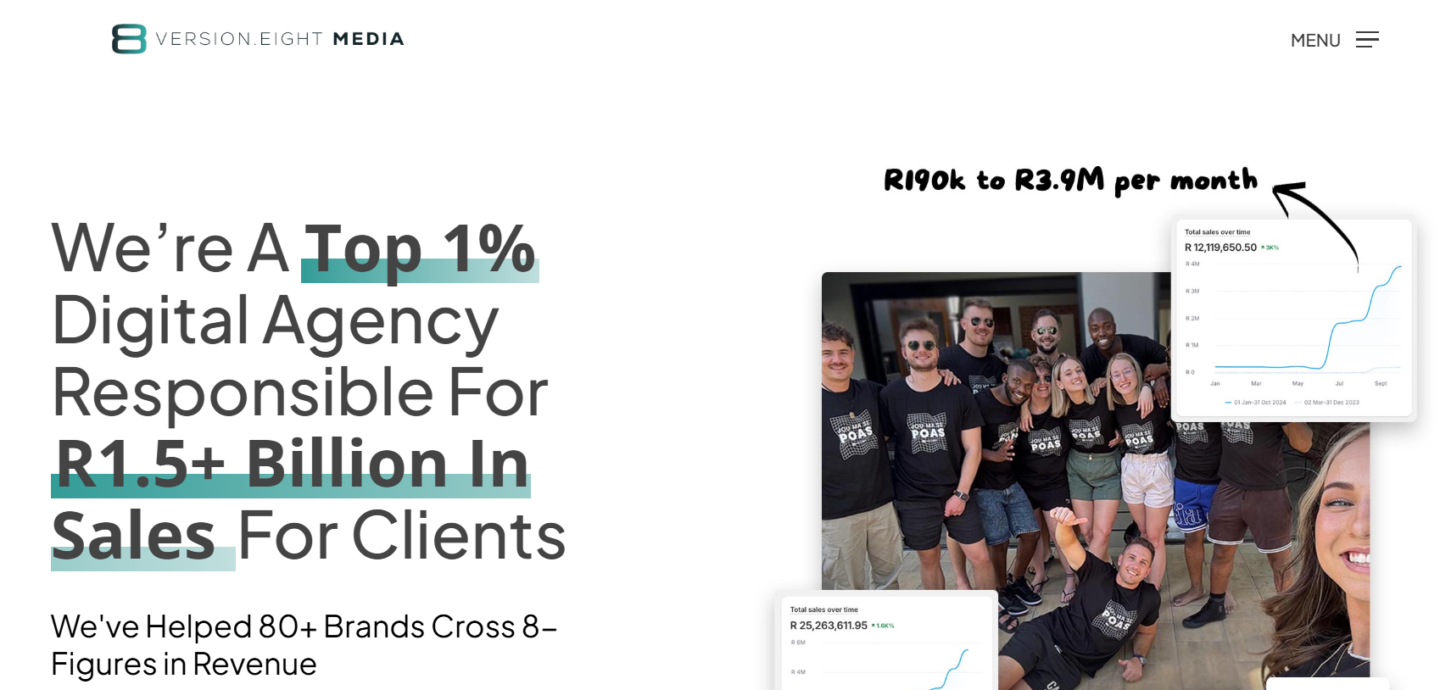 V8 Media agency homepage