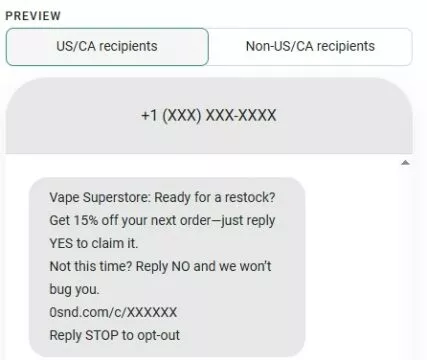 A screenshot of Vape Superstore’s restock text