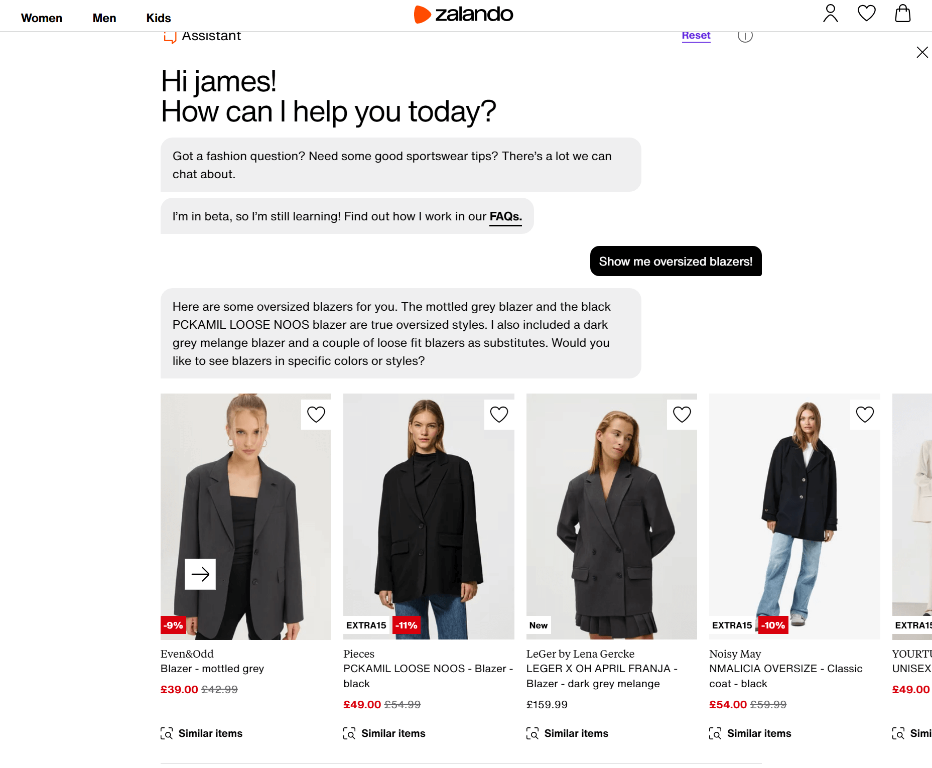 A screenshot of Zalando website