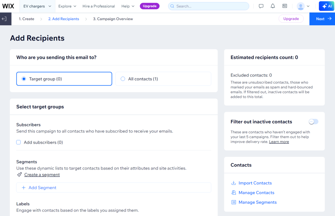 Wix add recipients page