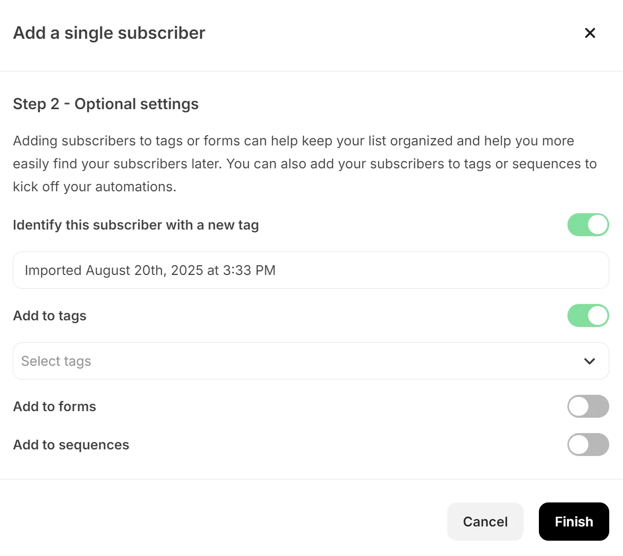 Adding tags to subscribers