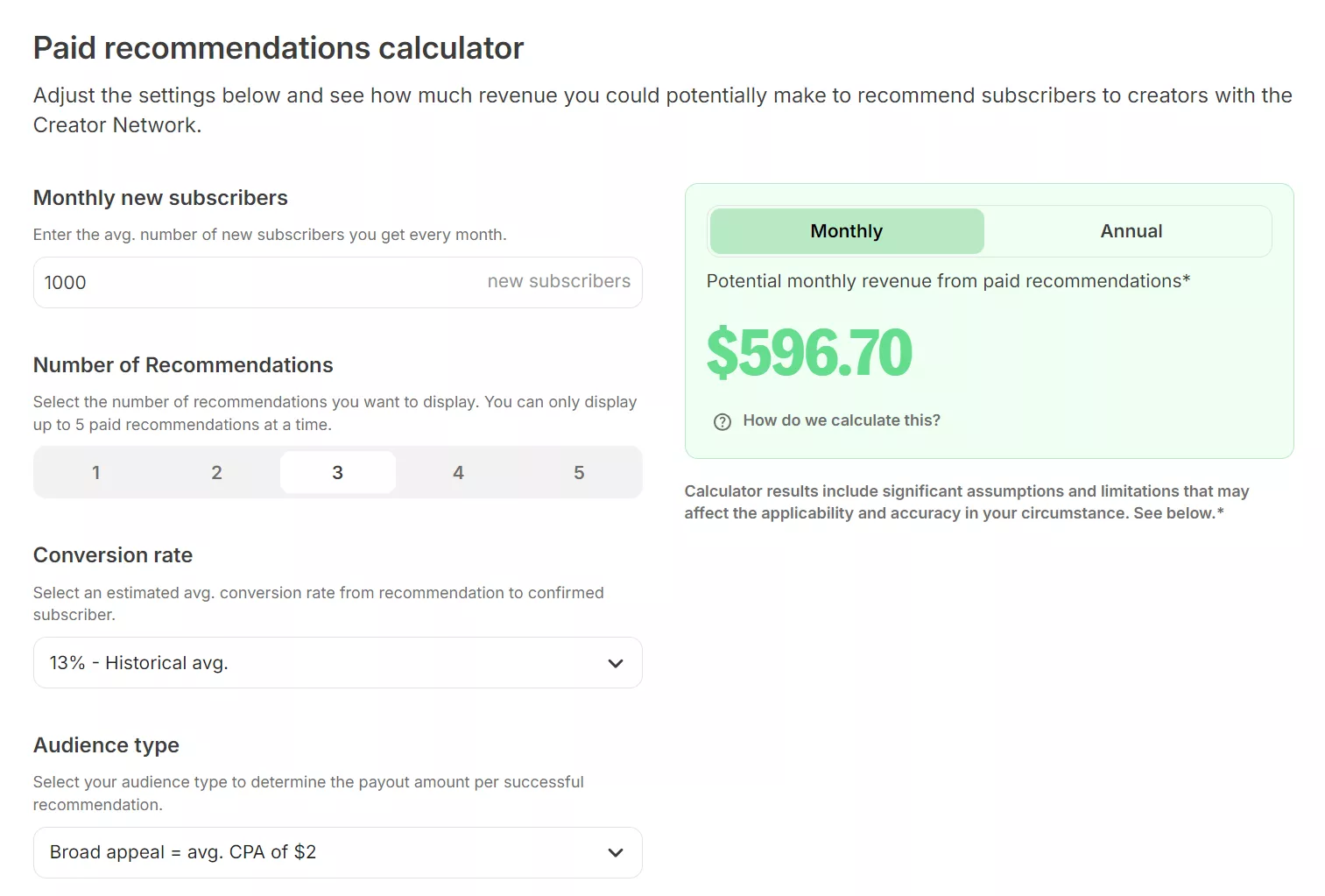 Paid recommendations calculator