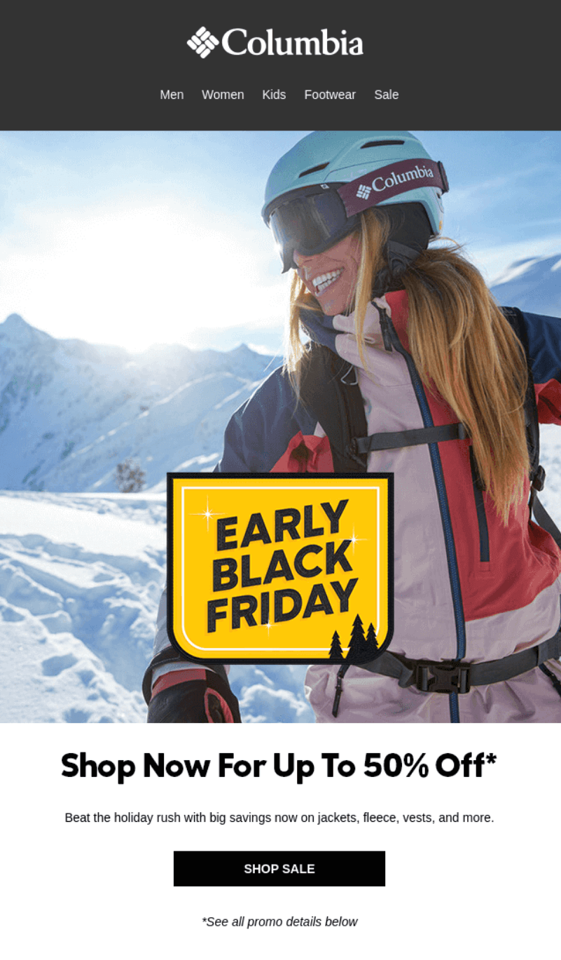 Columbia Black Friday email example
