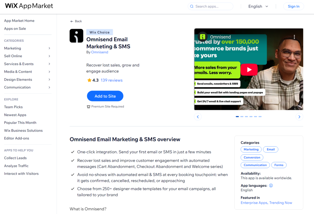 Omnisend connection to Wix