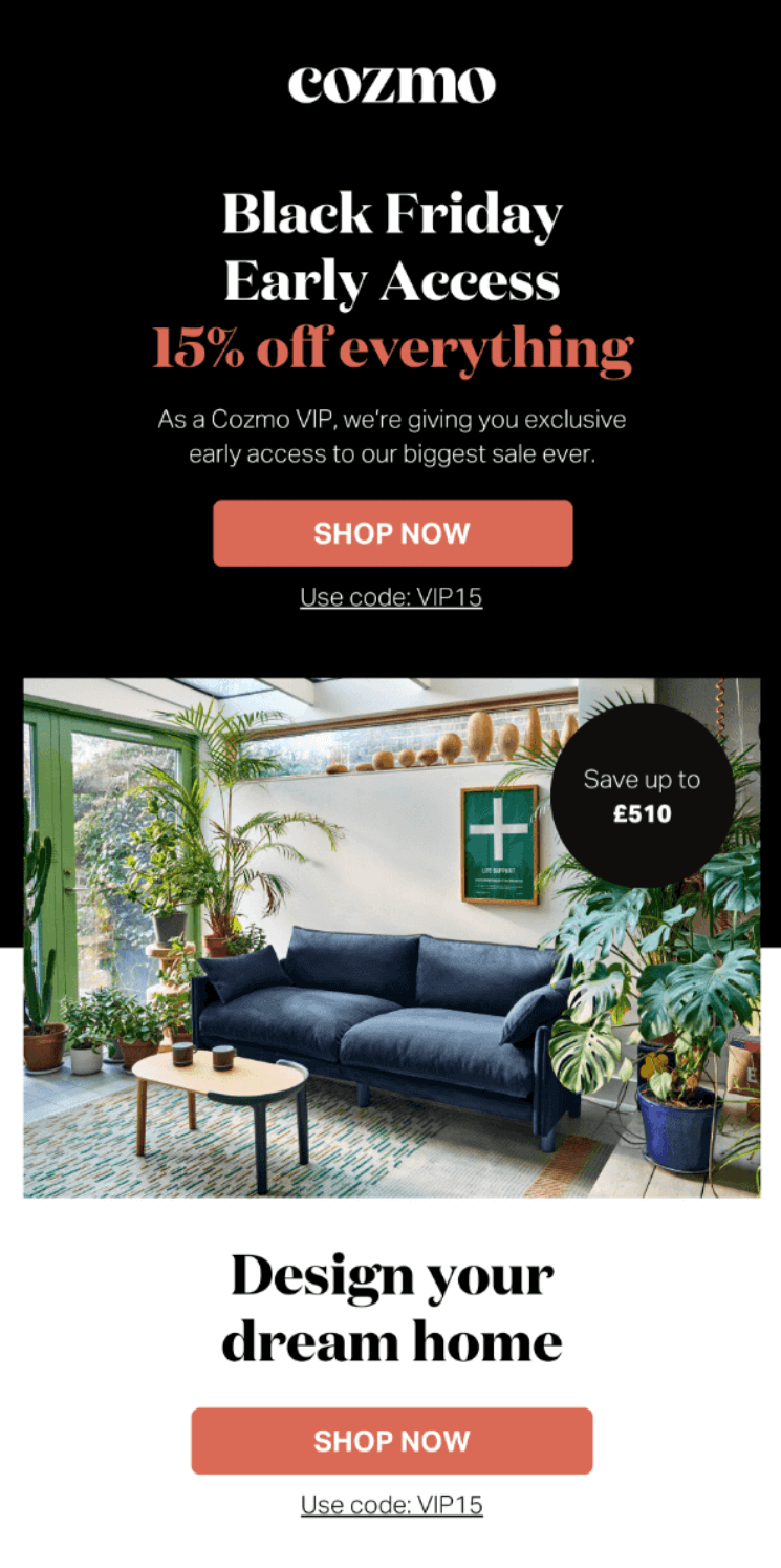 Cozmo Black Friday email example