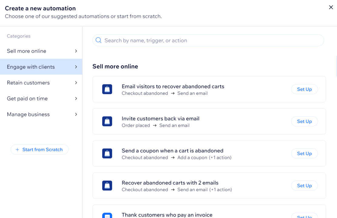 New automation creation wix