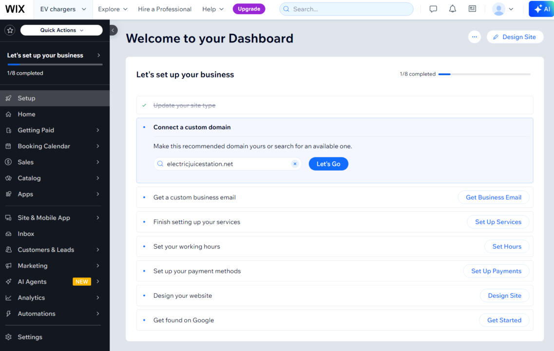 Wix dashboard