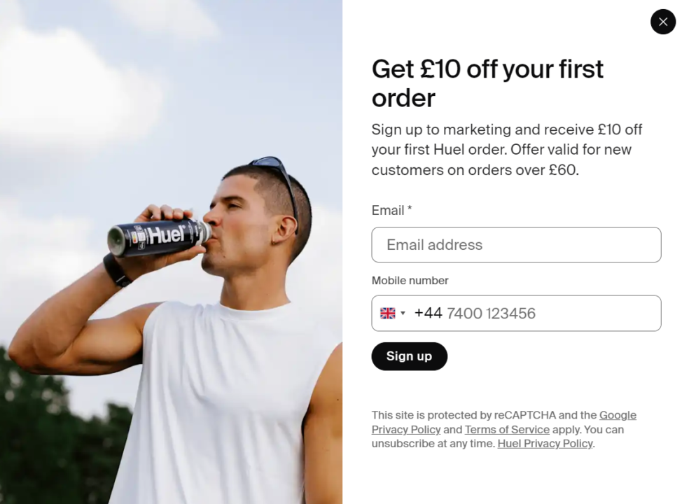 Shopify exit-intent popup by Huel