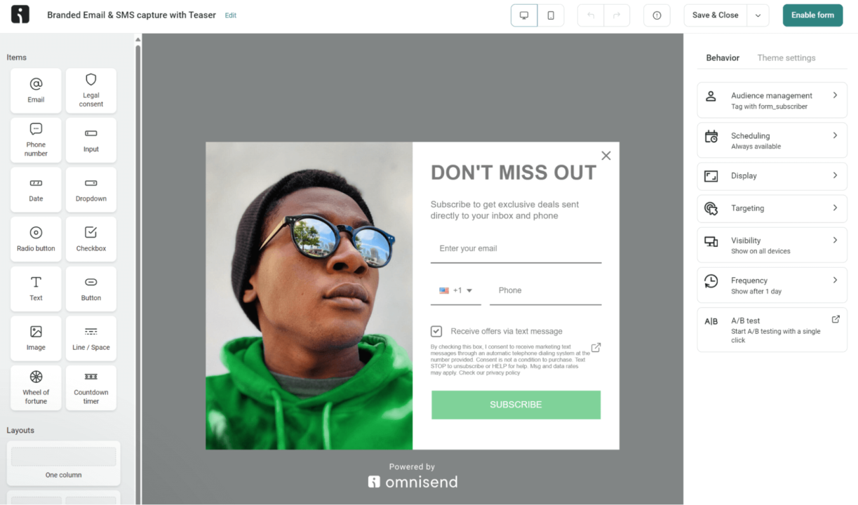 Design choice via Omnisend