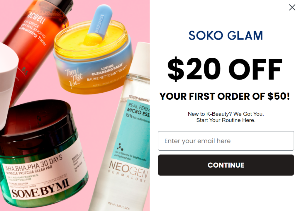 Shopify exit-intent popup by Soko Glam