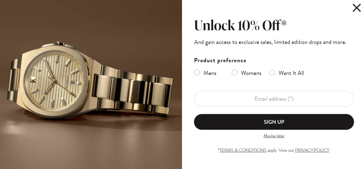Shopify exit-intent popup by MVMT