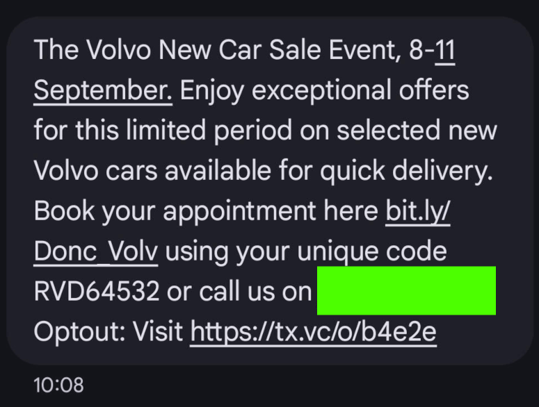 Volvo SMS example