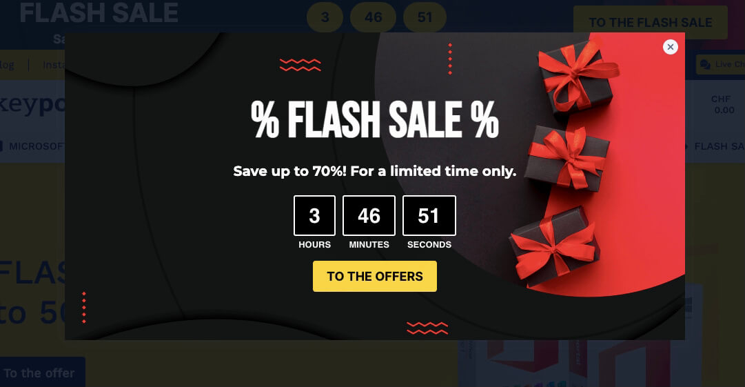 Keyportal last-minute flash sale popup example