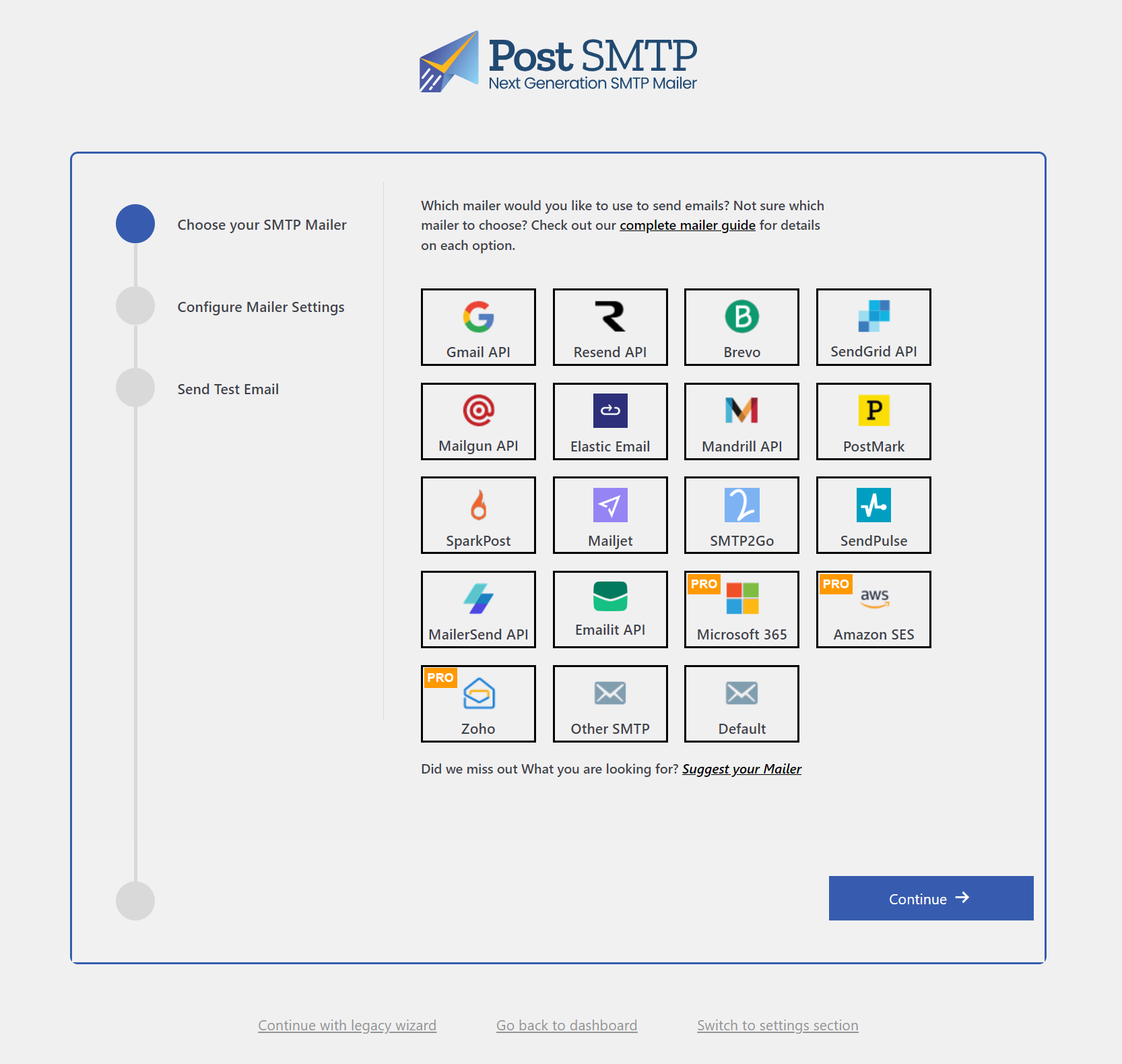 Choose SMTP mailer