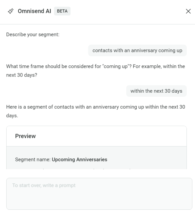 Omnisend AI segment builder