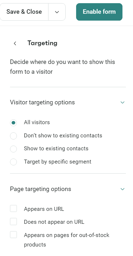 Omnisend targeting settings