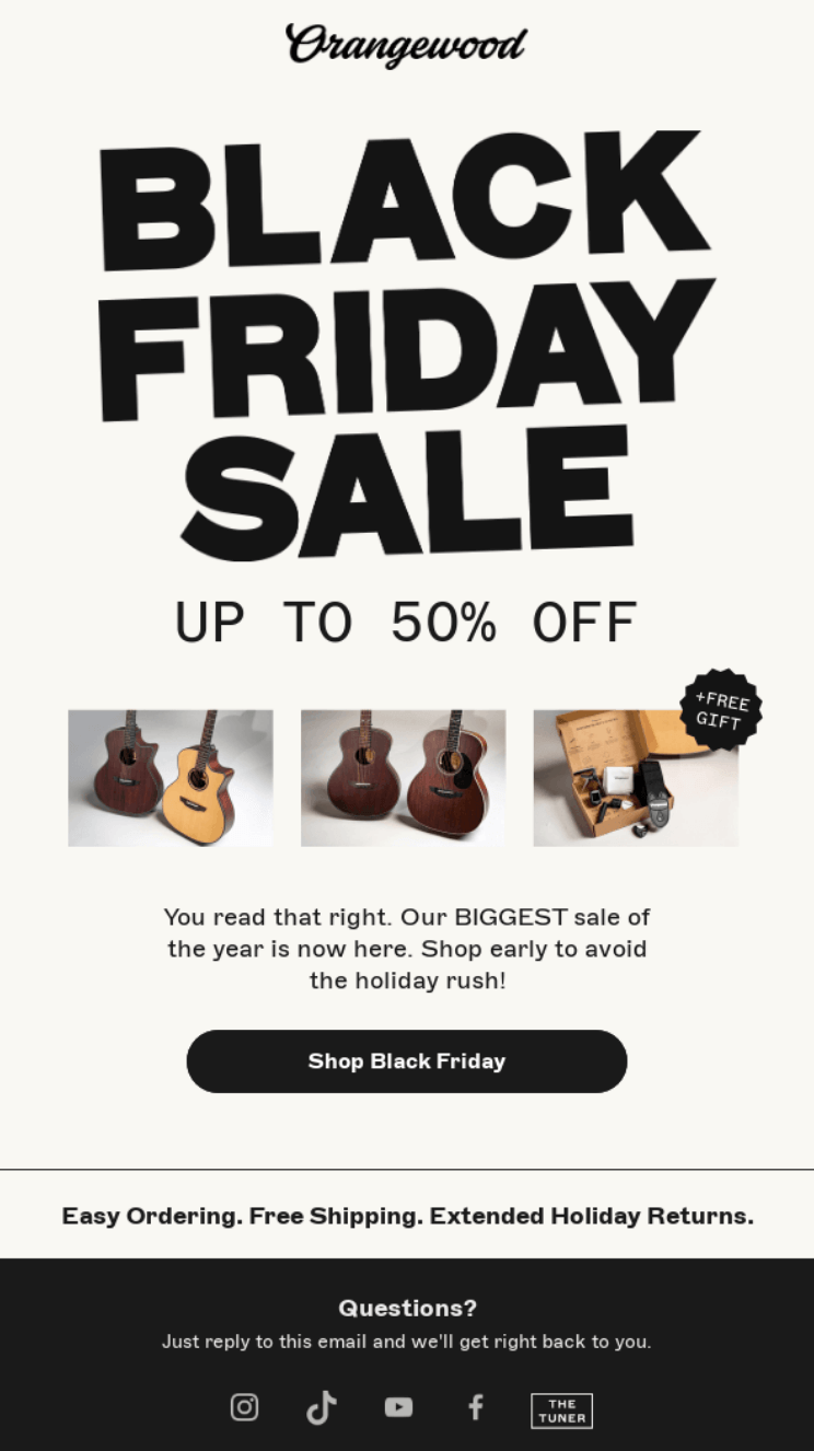Orangewood Black Friday email example