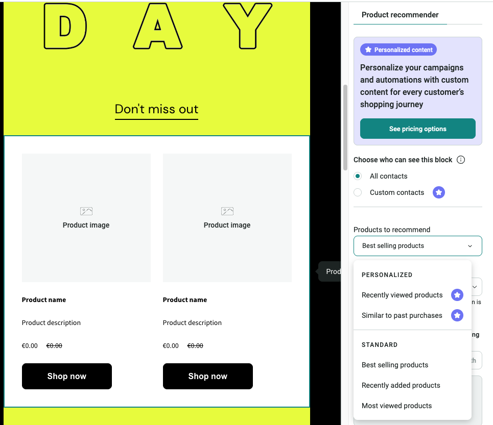 Omnisend product recommender