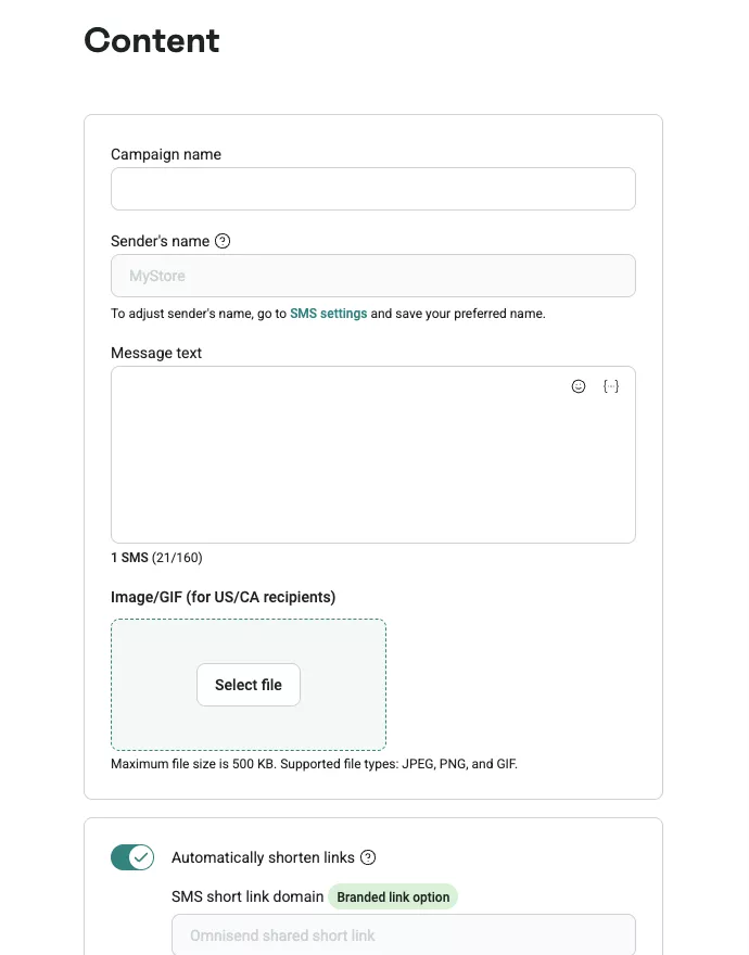 SMS content