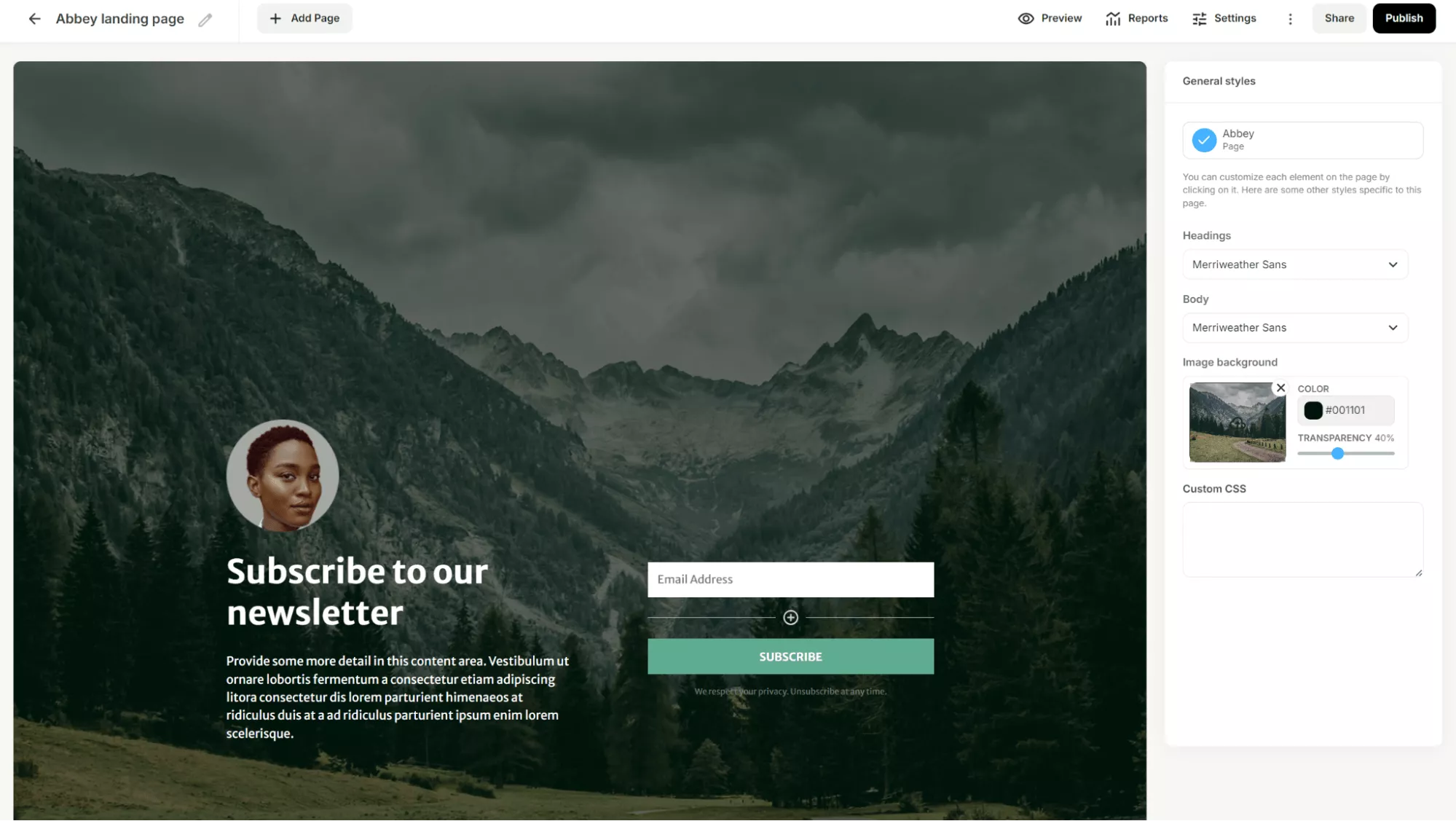 Subscription template