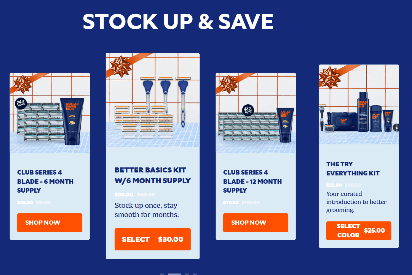 product listings showing 4 different bundles with call-to-actions