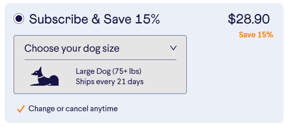 subscription window offering to subscribe and save 15%