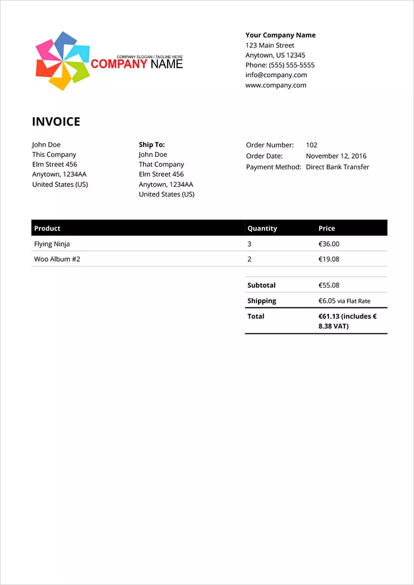PDF invoice example