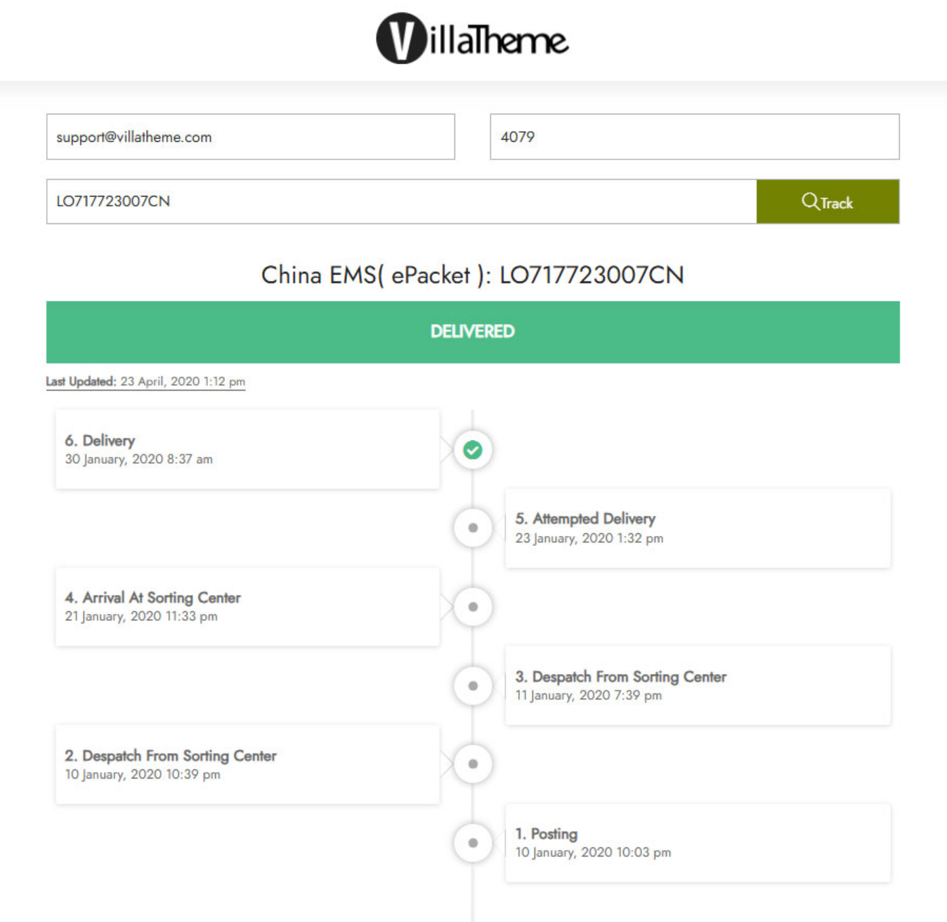 Order tracking example