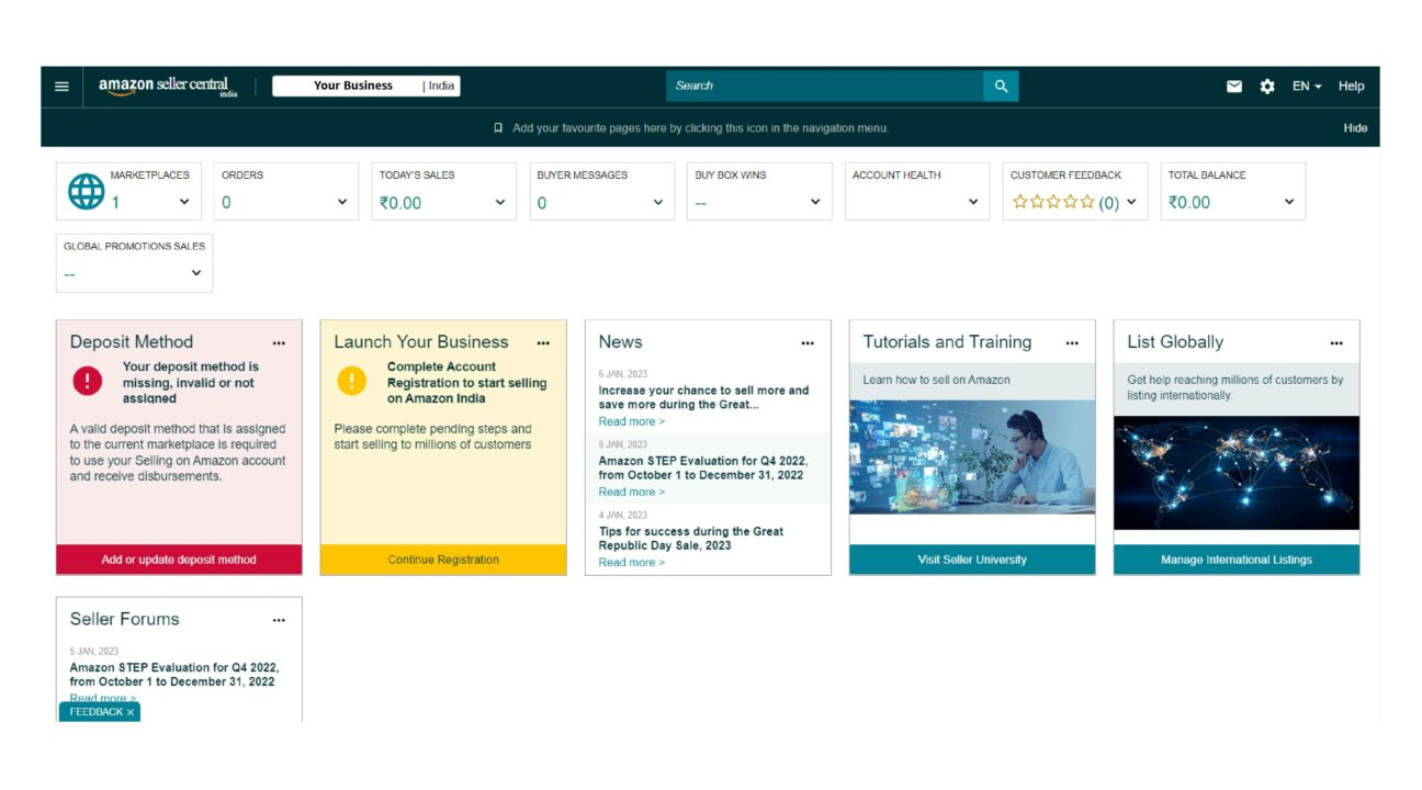 Amazon Seller Central Dashboard