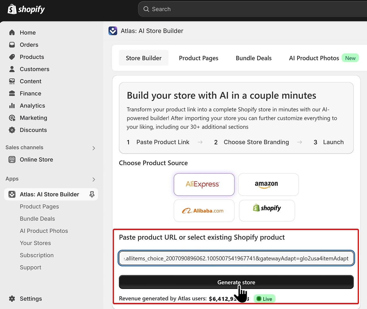 Atlas store builder with description link