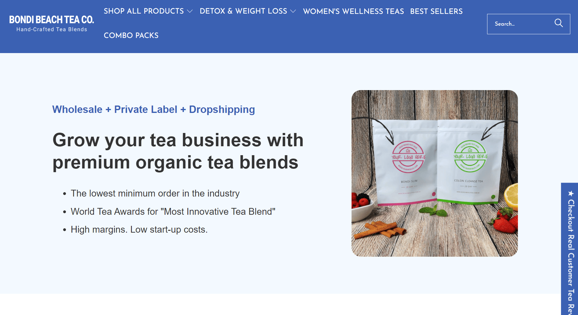 tea dropshipping: Bondi Beach Tea Co website's homepage