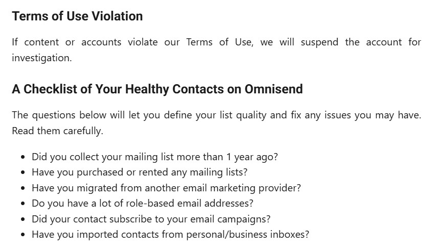 email list: a checklist of your healthy contacts on Omnisend