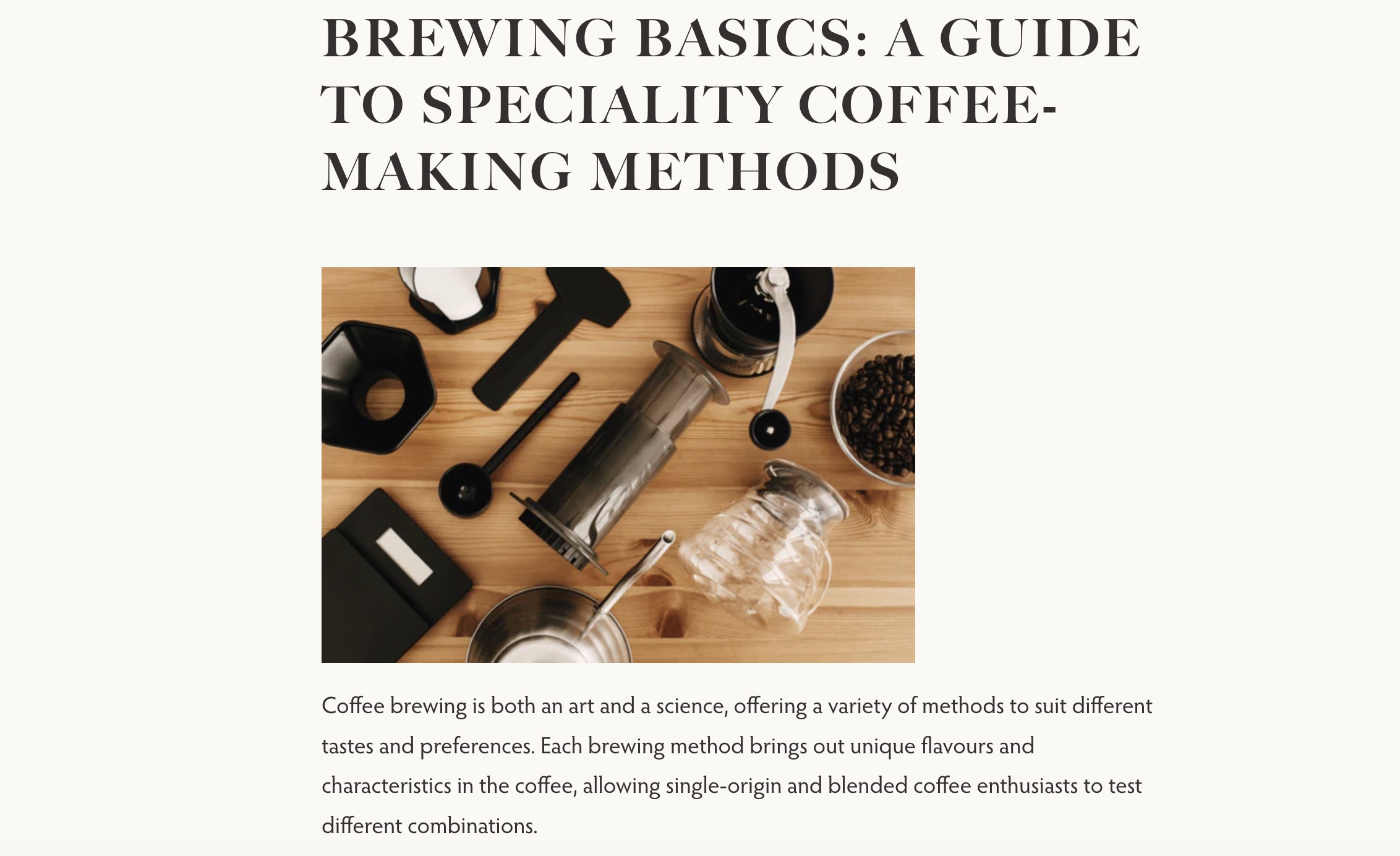 dropship coffee: an image of an SEO article about brewing basics