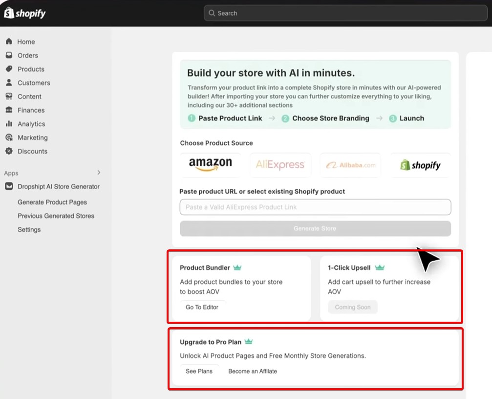 Free Ai store showing upgrade prompt