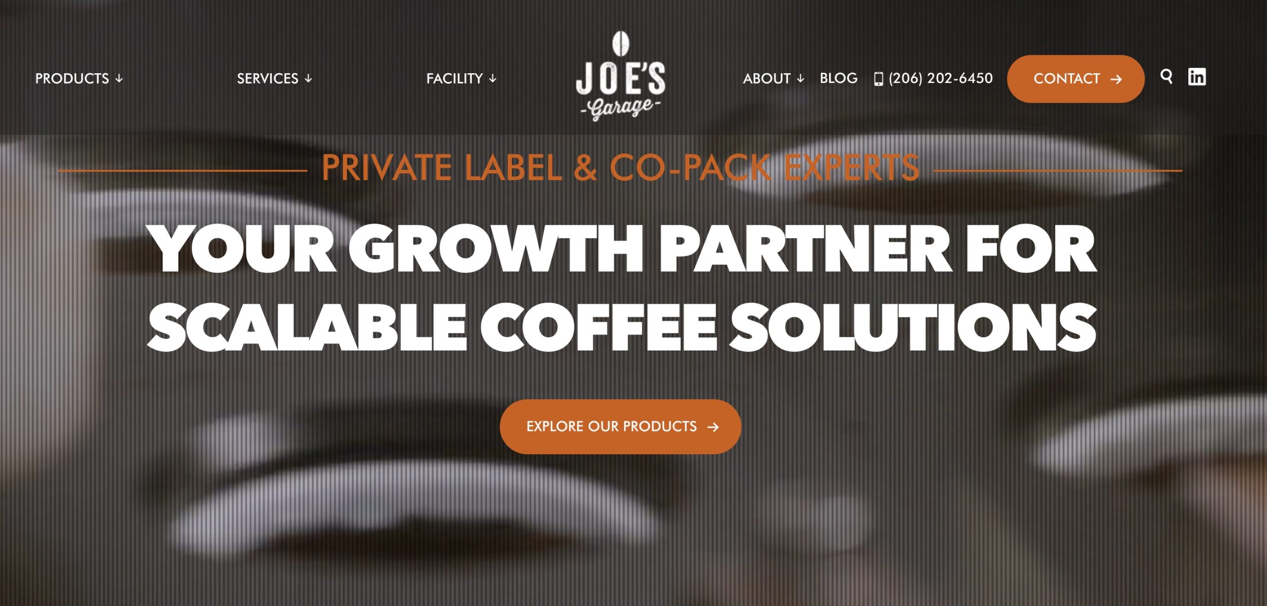 dropship coffee: joe's garage coffee home page view