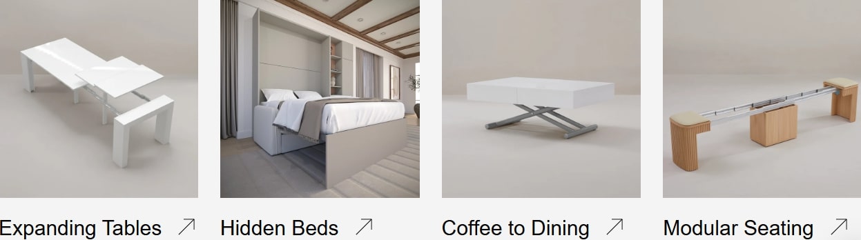 dropship furniture: 4 listings of space-saving furniture (tables, beds, tables, and seatings).