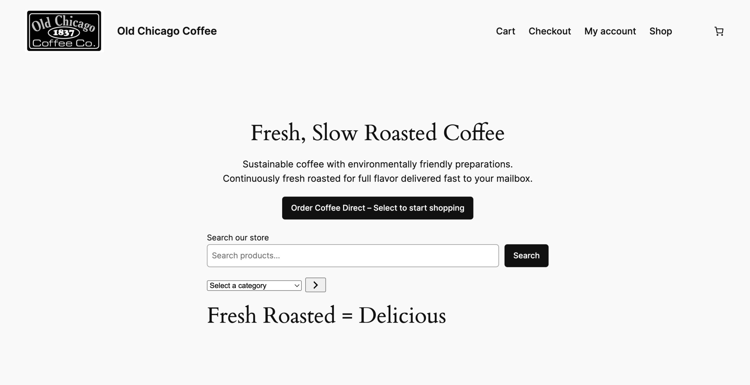 dropship coffee: old chicago coffee website's home page